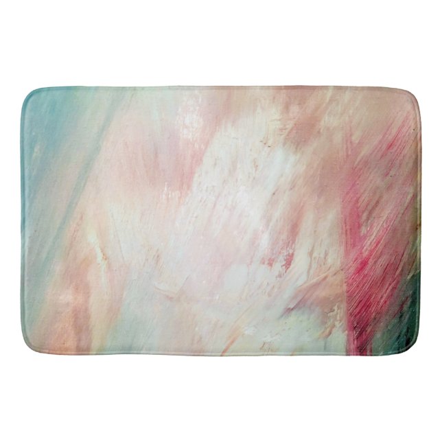 Aqua and Pink Brush Stroke Abstract Bath Mat (Front)