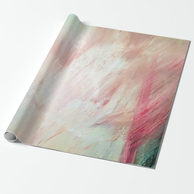 Aqua and Pink Brush Stroke Wrapping Paper (Unrolled)