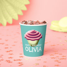 Aqua And Pink Cupcake Girl's Birthday