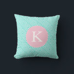 Aqua and Pink Greek Key Pattern Monogram Throw Pillow<br><div class="desc">Modern and trendy greek key pattern design that can be personalized with your monogram,  initial,  name,  or any text or date of your choice.</div>