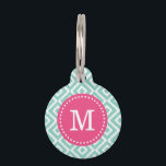 Aqua and Pink Ikat Diamonds Monogram Pet Name Tag<br><div class="desc">Cute girly preppy zigzag ikat diamond pattern personalized with your pet's monogram name or initial in a chic dotted frame. Back features coordinating colors and space to add your pet's name and emergency contact info. Click Customize It to change fonts and colors or add your own photos and text for...</div>