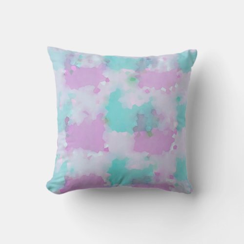 Aqua and Pink Watercolor Splash Art  Throw Pillow