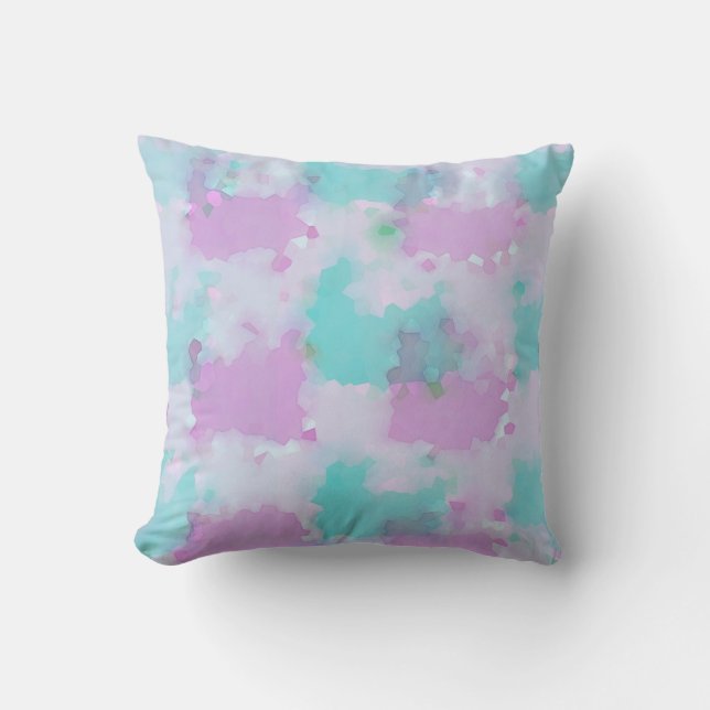 Aqua and Pink Watercolor Splash Art  Throw Pillow (Front)