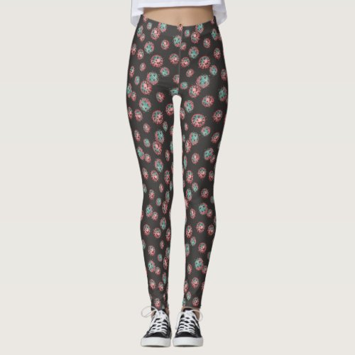 Aqua and Pink Watercolor Virus Leggings