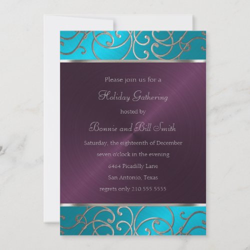 Aqua and Plum and Silver Holiday Party Invitation