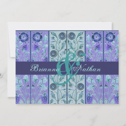 Aqua and Purple Damask Wedding Template Invite