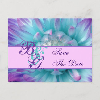 Aqua and Purple Flower Petals Save the Date Announcement Postcard