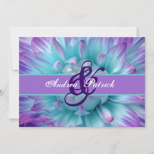 Aqua and Purple Flower Petals Wedding D581 Personalized Announcement