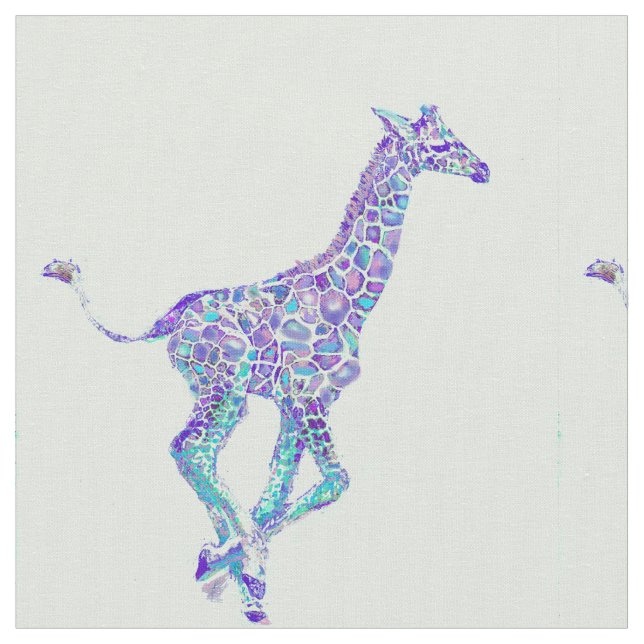 Aqua and purple giraffe personalizable fabric (Close Up)