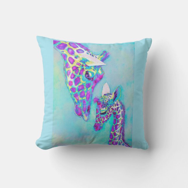 aqua and purple giraffe pillow (Front)