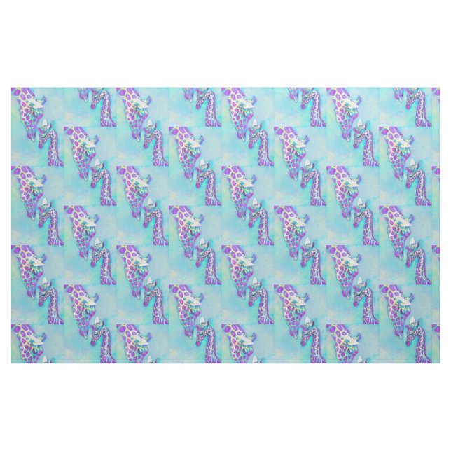 aqua and purple giraffes fabric (Fat Quarter)