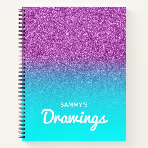 Aqua and Purple Glitter Ombre Drawing Notebook