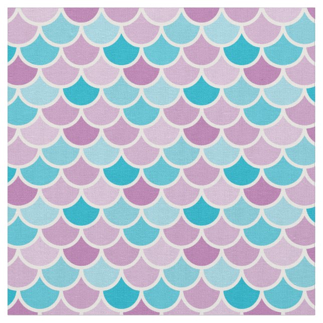 Aqua and Purple Mermaid Scales Pattern Fabric (Close Up)