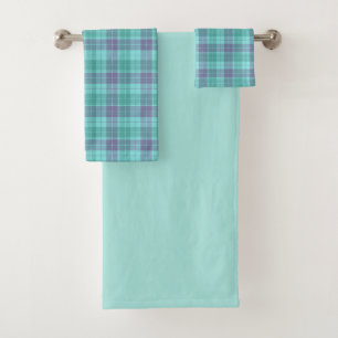 Aqua and Purple Plaid Towel Set