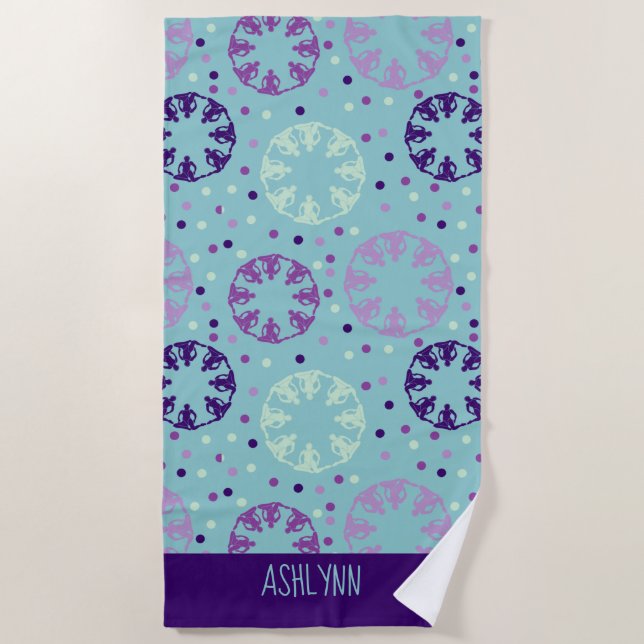 Aqua and Purple Synchronized Swimming Personalized Beach Towel (Front)