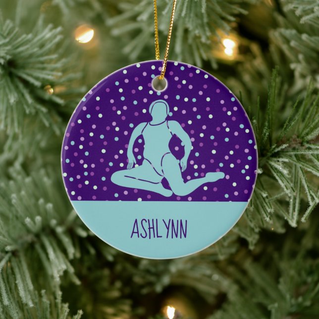 Aqua and Purple Synchronized Swimming Personalized Ceramic Ornament (Tree)