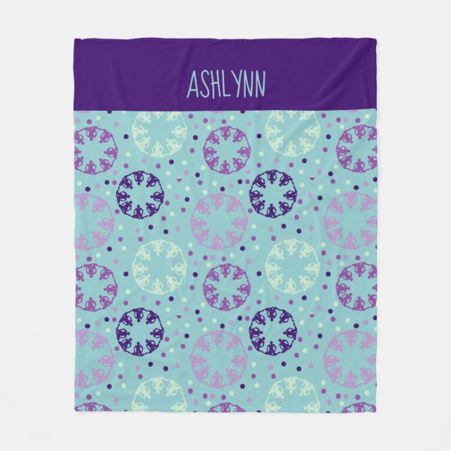 Aqua and Purple Synchronized Swimming Personalized Fleece Blanket (Front)