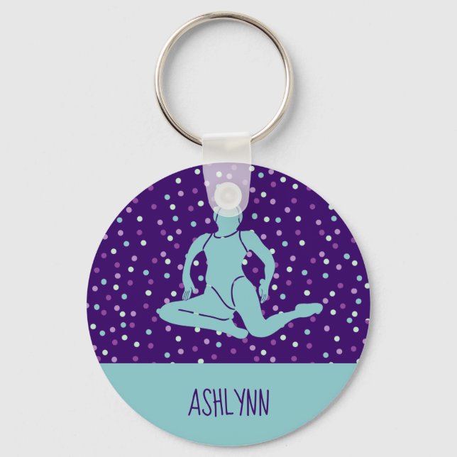 Aqua and Purple Synchronized Swimming Personalized Keychain (Front)