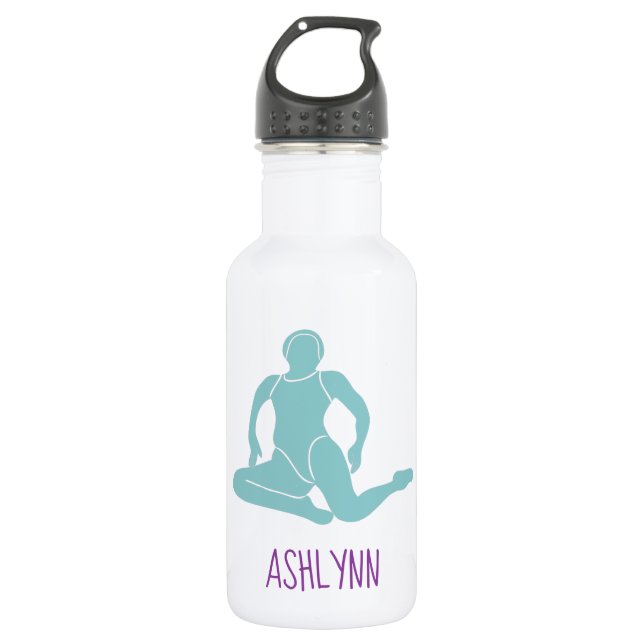Aqua and Purple Synchronized Swimming Personalized Stainless Steel Water Bottle (Front)
