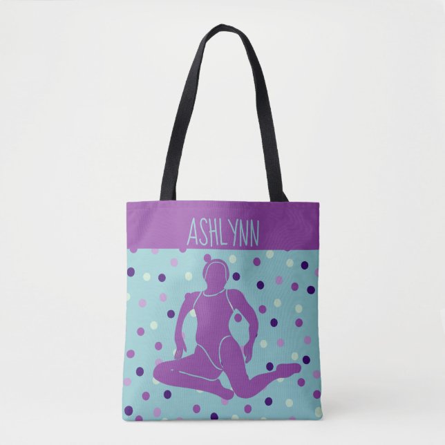 Aqua and Purple Synchronized Swimming Personalized Tote Bag (Front)