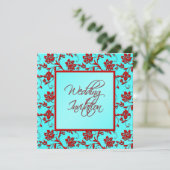Aqua and Red Floral Wedding Invitation (Standing Front)