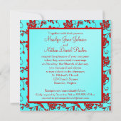 Aqua and Red Floral Wedding Invitation (Back)