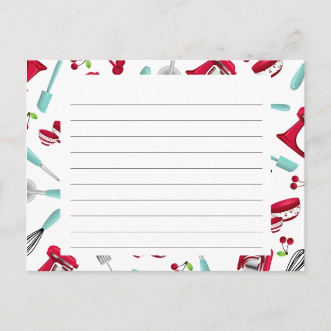 Aqua and Red Kitchen Gadget Recipe Card (Front)