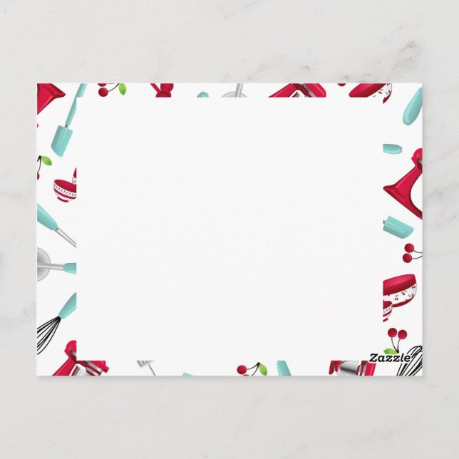 Aqua and Red Kitchen Gadget Recipe Card Unlined (Back)