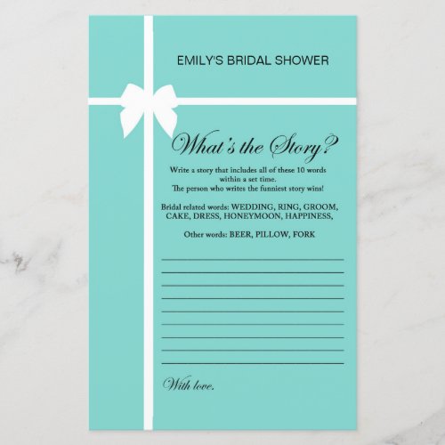 Aqua and Ribbon Bridal Shower Game PRINTED