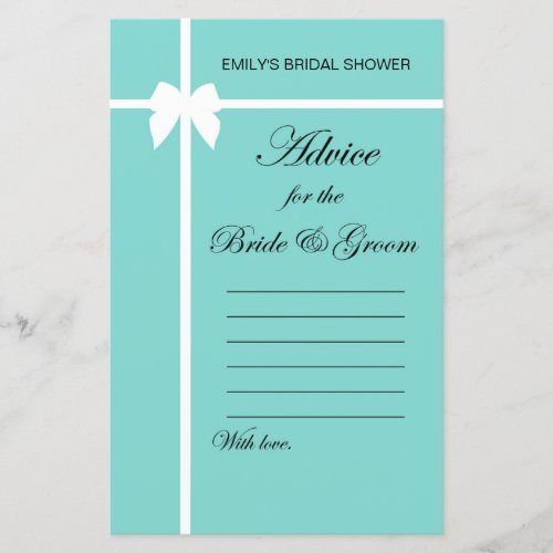 Aqua and Ribbon Bridal Shower Game PRINTED