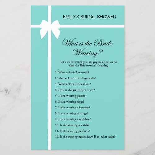 Aqua and Ribbon Bridal Shower Game PRINTED