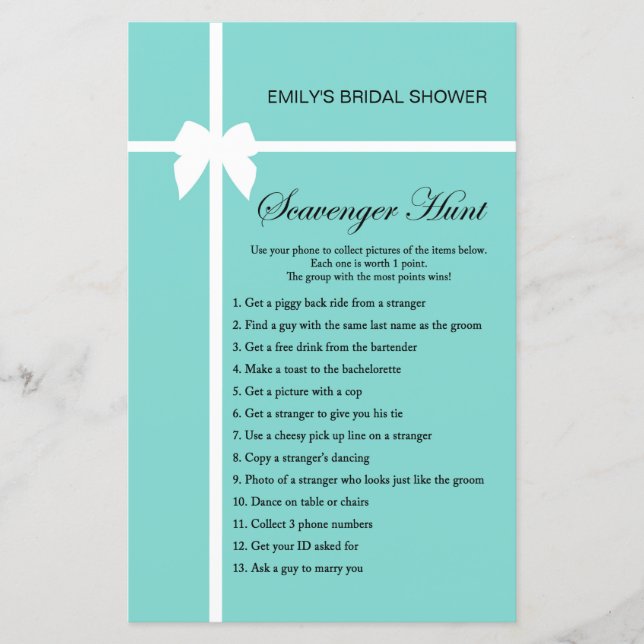 Aqua and Ribbon Bridal Shower Game PRINTED (Front)