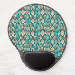 Aqua and Rose Gold Leaves Gel Mouse Pad