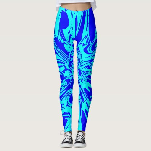 Aqua and Royal Blue Psychedelic Flower Leggings