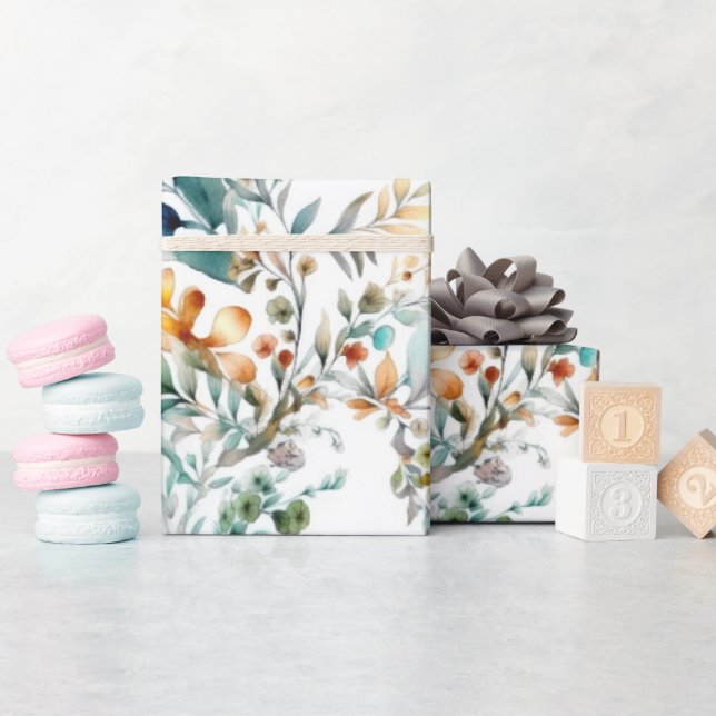 Aqua and Rust Foliage Watercolour Wrapping Paper (Baby Shower)