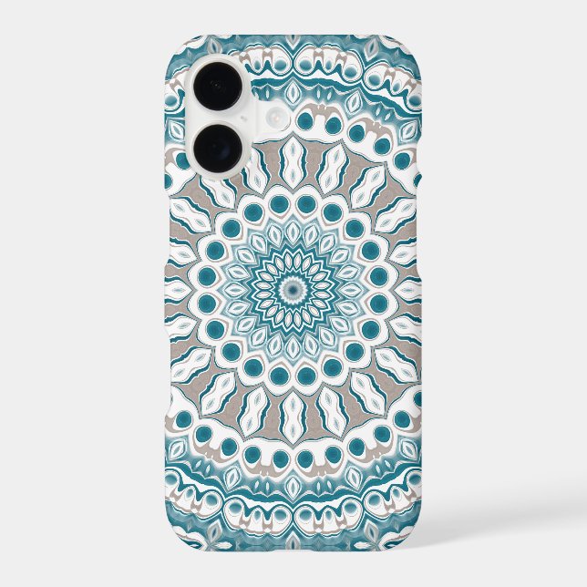 Aqua and Sand Modern Mandala Design iPhone Case (Back)