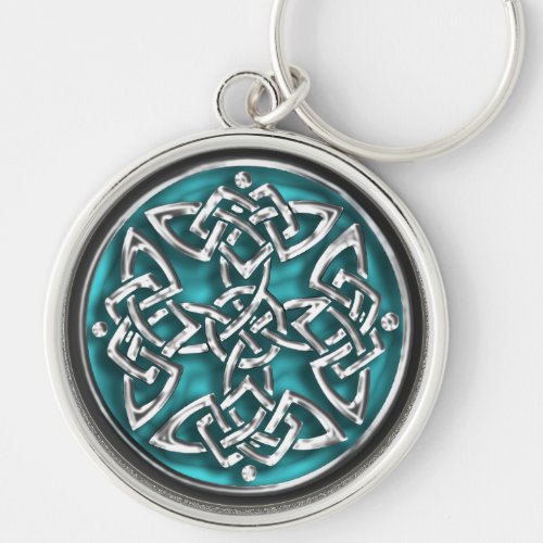 Aqua and Silver Celtic Knot Keychain