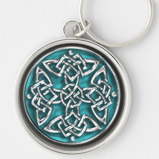 Aqua and Silver Celtic Knot Keychain (Front)