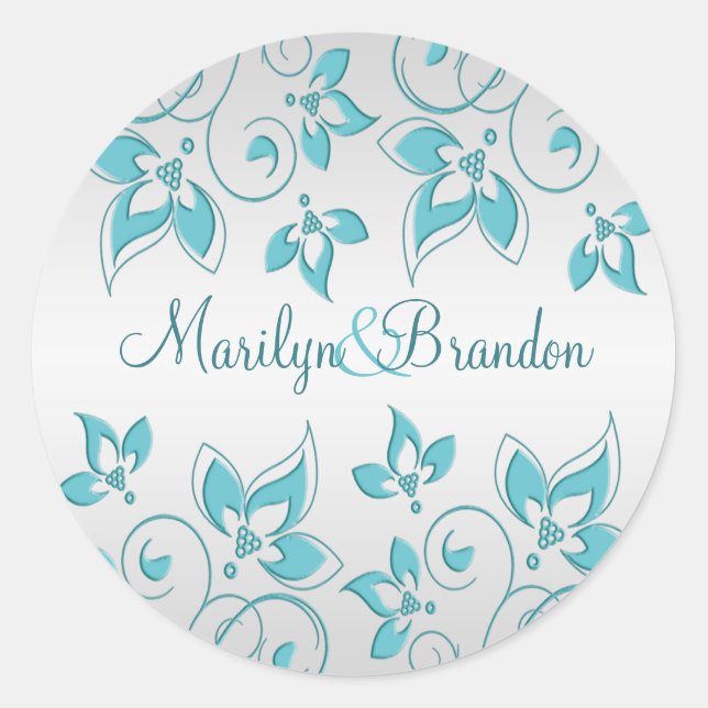 Aqua and Silver Floral 1.5" Sticker (Front)
