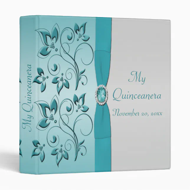 Aqua and Silver Floral Quinceanera Binder Zazzle