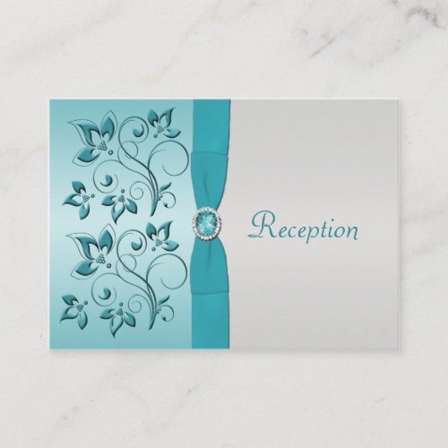 Aqua and Silver Floral Reception Card Business Card Template