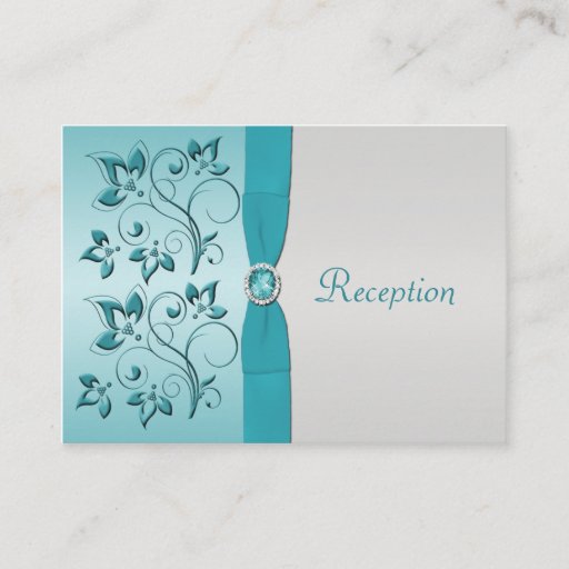 Customizable Aqua and Silver Floral Reception Card Business Card Template