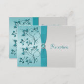 Aqua and Silver Floral Reception Card (Front/Back)