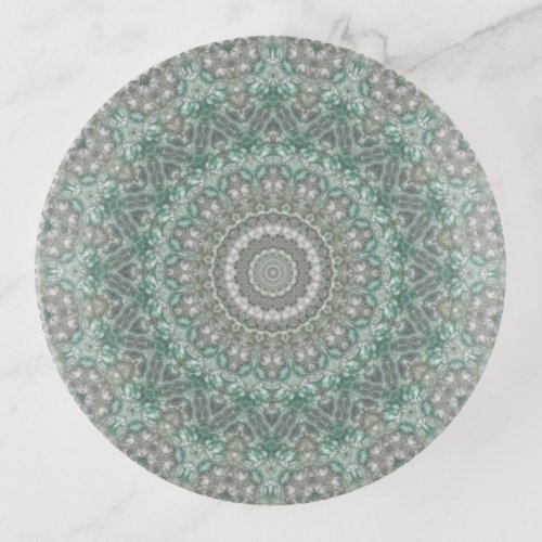 Aqua and Silver Grey Mandala Art Trinket Tray