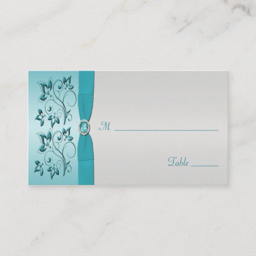 Customizable Aqua and Silver Placecards Business Card Template