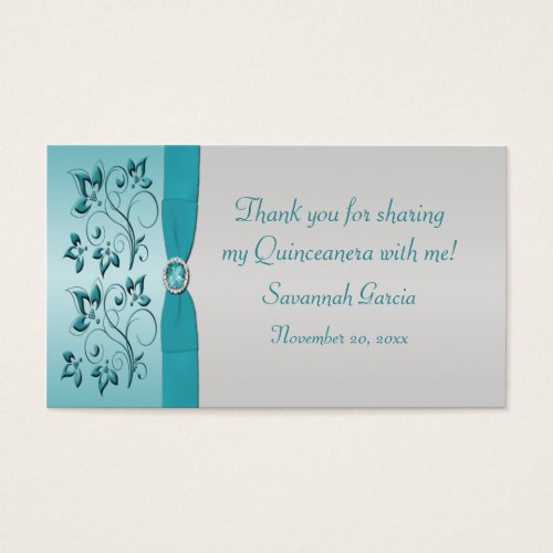Aqua and Silver Quinceanera/Sweet 16 Favor Tag Business Card Templates