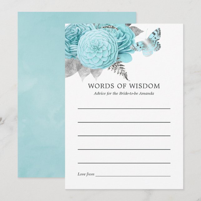 Aqua and Silver Vintage Shabby Roses Wedding Invitation (Front/Back)
