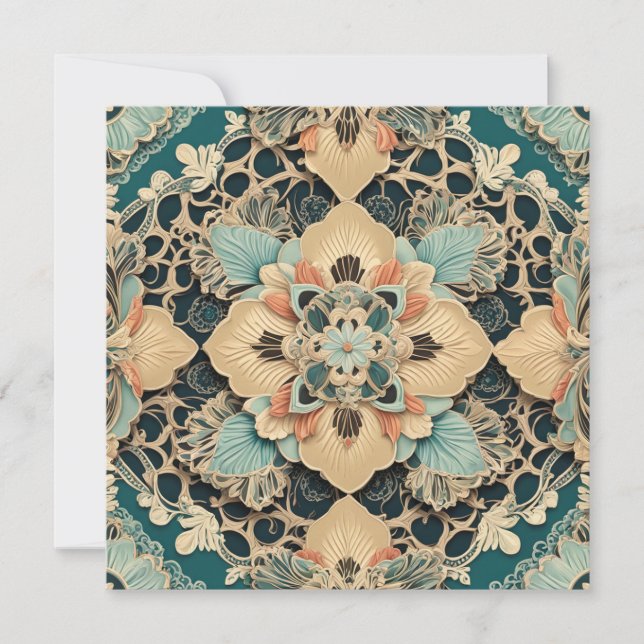 Aqua and Tan Abstract Floral and Lace Mother's Day Holiday Card (Front)