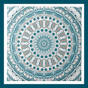 Aqua and Taupe Mandala Pattern Design Ceramic Tile