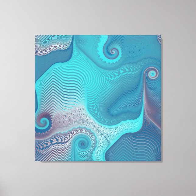 Aqua and Taupe Oceanic Swirls Abstract Canvas Print (Front)